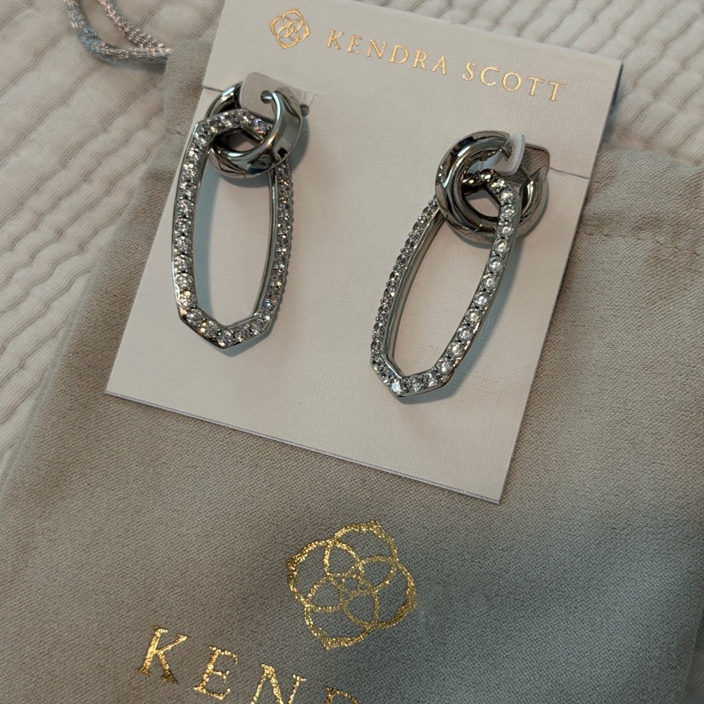 Kendra Scott Silver Crystal Link Drop Earrings